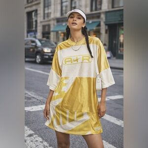 NWT Nike Air Sportswear Jersey Mixed Fabric Oversized Shirt Dress Gold Sz S